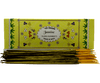 Jasmine masala agarbatti sticks with packaging, hand-rolled, made in India, featuring jasmine flower fragrance.