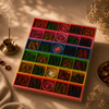 Rangoli incense gift set featuring 96 cones in 24 fragrances and incense holders, beautifully arranged.