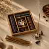 Swastik Incense Gift Set featuring assorted incense sticks, cones, and an incense holder in a beautifully crafted box.