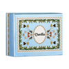 Handmade vanilla bathing soap packaging with floral design and elegant font.