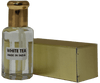 Aromatic white tea fragrance bottle with gold cap and box, made in India.